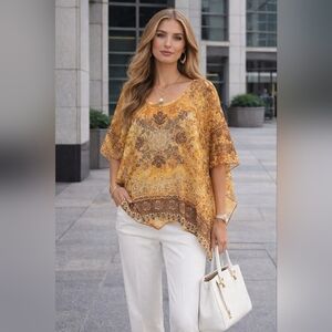 French Bazaar Boho Mandala Sheer Blouse – Golden  sz XL #1145